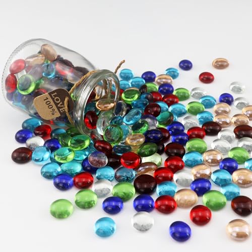 0.96LB Glass Beads Mix Colors Vase Filler Aquarium Gravel Decor Flat Glass Marbles Gems Pebbles Fish Tank Rocks Home Decorative Art Craft - 7 Colors Mixed - color: 7 Colors Mixed, size: 0.96LB