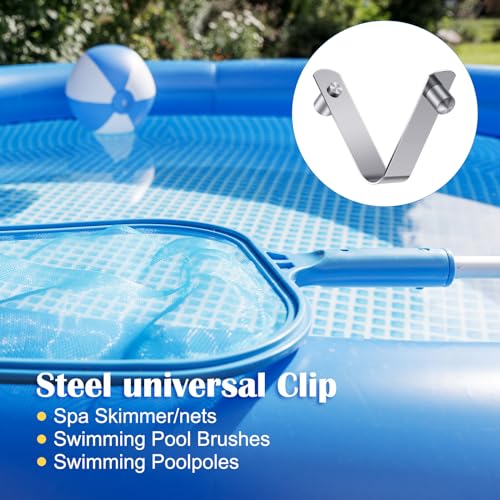 Oudain 20 Pcs Stainless Steel Universal Clip for All Swimming Pool Push Button Spring Clip Spa Skimmer/Nets Locking Double Pin and 1 Pcs Plastic Storage Box for Above Ground or Inground Pool