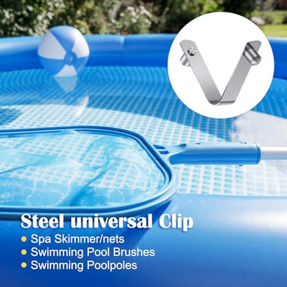 Oudain 20 Pcs Stainless Steel Universal Clip for All Swimming Pool Push Button Spring Clip Spa Skimmer/Nets Locking Double Pin and 1 Pcs Plastic Storage Box for Above Ground or Inground Pool