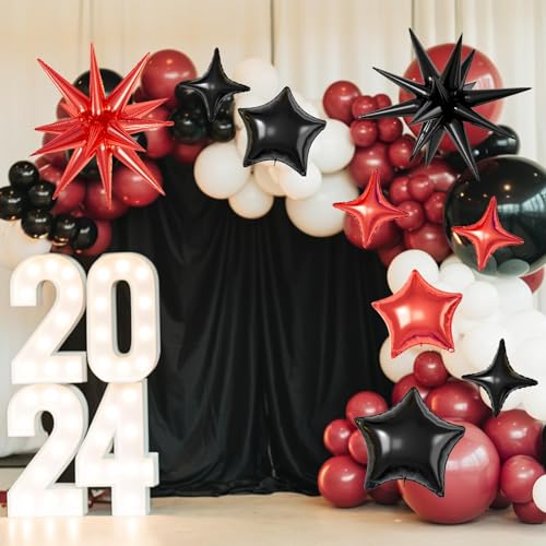 Red Black Star Balloons,16Pcs 22/18/10 Inch Foil Casino Prom Decor - color: Red Black