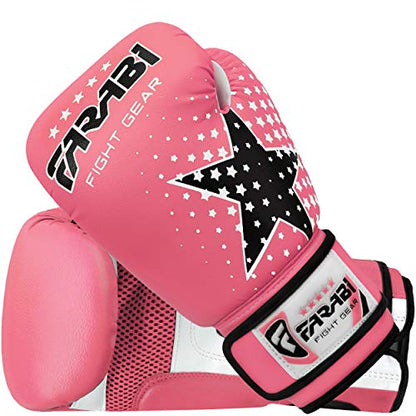 Farabi Boxing Gloves Kids Junior Muay Thai Kick Boxing Training MMA Punching Bag - color: Pink Star, size: 6OZ