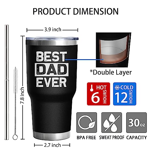 Dad Gifts for Men BEST DAD EVER Tumbler 30 Oz Stainless Steel Insulated Cup Tumbler Coffee Mug with Lid and Straw Mens Father's Day, Christmas and Birthday Gifts Idea - color: DAD-Best-01