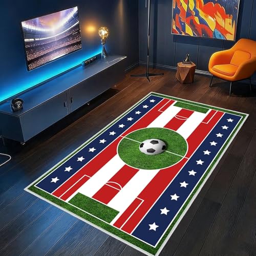 Soccer Field Rugs for Living Room Area Rug 3x5 Soccer Rug for Bedroom Washable Throw Carpet Indoor Door Mat Sport Entryway Rugs Bedside Floor Mats Non Slip Sports Floor Carpets for Playroom,Boys Room - size: 3'x5'