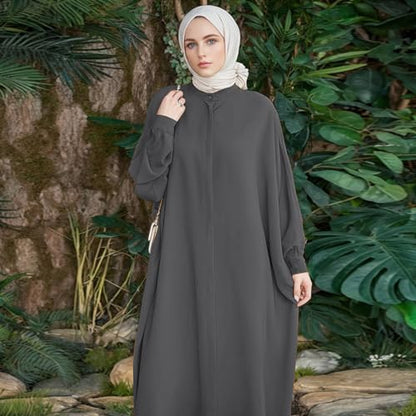 FYMNSI Abayas for Women Muslim Dress Modest Maxi Robe Abaya Kaftan Dresses Eid Prayer Clothes Arabian Islamic Dubai Outfit - color: Dark Gray