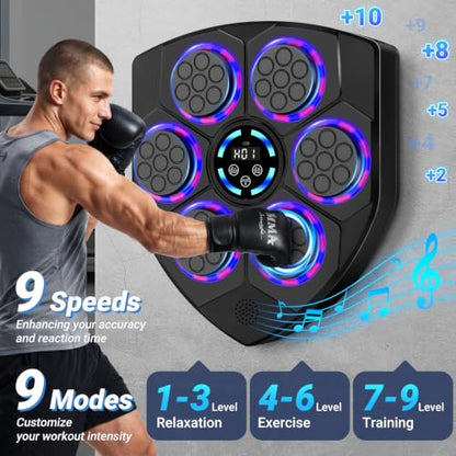 Music Boxing Machine, Interactive Punching Trainer with Boxing Gloves, Large Size Wall Mounted Electronic Boxing Target for Adult Kids, 9 Modes & 9 Speeds - color: Dark Black