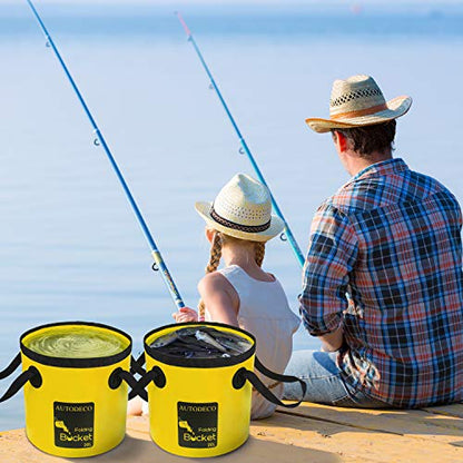 2 Pack Collapsible Bucket 5 Gallon Container Folding Water Bucket Portable Wash Basin for Outdoor Travelling Camping Fishing Gardening Car Washing 20L - color: Yellow