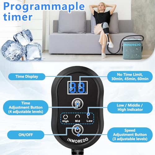 Inmoredo Cold Therapy Machine for Knee After Surgery, Ice Machine for Knee | Programmable Ice Therapy Machine for Knee Replacement, Universal Compression Pad for Shoulder/Arm/Hip/Ankle