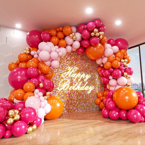 Pink and Orange Balloon Arch Kit, ADOINBY 161Pcs Hot Pink Orange Metallic Gold Latex Balloon Garland kit, 18 12 10 5 Inch Different Size Balloons for Birthday Baby Shower Wedding Party Decorations - color: Pink and Purple