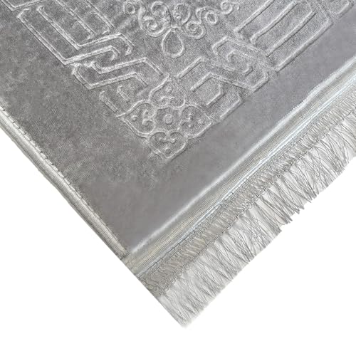 JE JOUE Luxury Islamic Prayer Mat with Tasbih Beads - Extra Thick Large Padded Sajadah for Men, Women & Kids, Soft Non-Slip Muslim Prayer Rug for Eid, Ramadan, Travel(31 "x 47",Grey) - color: Grey