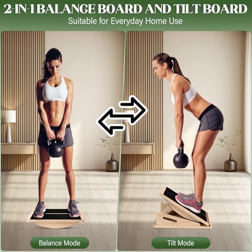 Slant Board 2-in-1 Calf Stretcher for Squats, Balance Board 500 LB | Metal-reinforced wood holds up to 500 lb, no wobble or collapse. 4 incline angles from 15° to 35° for calf, ankle and squats.