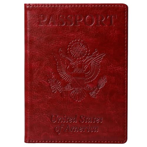 TIGARI Passport Holder for Travel Women Men, Valentines Day Gifts PU Leather Wallet Cover Case Sleeve, Waterproof Protected Document Organizer, Vacation Plane Cruise Travel Essentials - color: A-Red, style: Classic(slim)