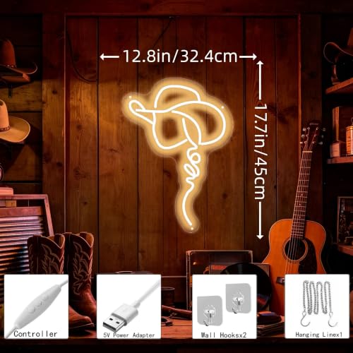 Cowgirl Hat Neon Sign Western Rodeo Rustic Bar Bedroom Decor-17.7"x12.8" - color: Western Art Cowgirl