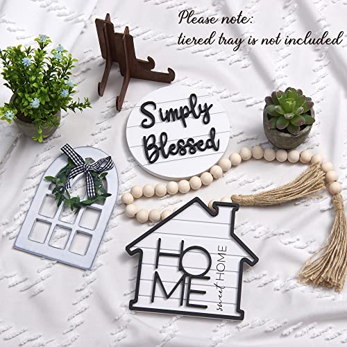Houmury Rustic Farmhouse Tiered Tray Set with Succulent & Plant - Home Decor for Kitchens (Set of 8 Without Trays)