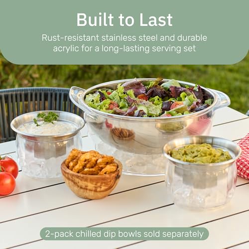 Useful Co. Chilled Serving Bowl, Salad Bowl with Ice Chiller Base and Lid - size: 5 quarts