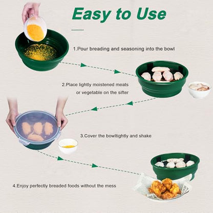 Collapsible Batter Bowl - Breading Bowl Shaker with Lid , Olive Green - color: Olive Green