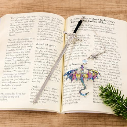 Fourth Wing Dragon Sword Cute Bookmark Book Mark for Reading Women Gifts - color: Silver Color