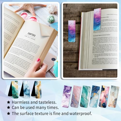 48 Pieces Magnetic Bookmarks Magnet Page Markers - Book Marks for Reading Women & Men with Storage Boxes - Cute Magnet Bookmark Clips for Reading Pleasure（Marble） - size: 48, style: Marble Style