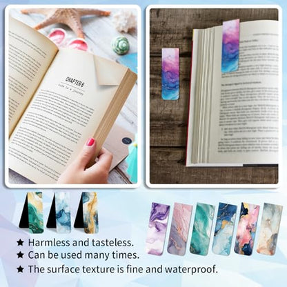 96 Pieces Magnetic Bookmarks Magnet Page Markers - Book Marks for Reading Women & Men with Storage Boxes - Cute Magnet Bookmark Clips for Reading Pleasure（Marble） - size: 96, style: Marble Style