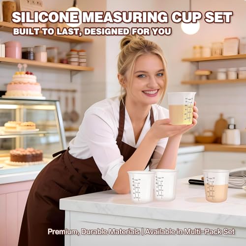 1Cup/250ml Silicone Measuring Cups 4-Pack Set, Reusable 8oz Silicone Cups Set for Prepping Cooking Baking, Melting Butter Chocolate Dishwasher Microwave Safe Baking Supplies - color: 4*250ml