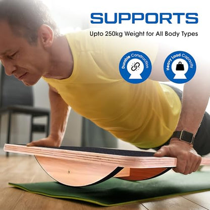 Wooden Balance Board for Adults and kids, Wobble Board for Core Strength & Stability Training, Non Slip Surface, 550lb Capacity, Home & Office Exercise Use