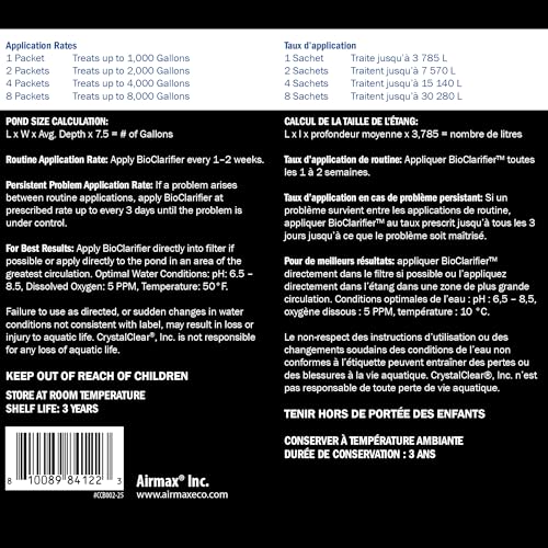 CrystalClear BioClarifier Small Pond & Water Garden Clarifier, 300 Packets | Cleaner for cloudy water with beneficial microbe treatment to improve water clarity; fish, plant & pet safe - size: 300 Packet
