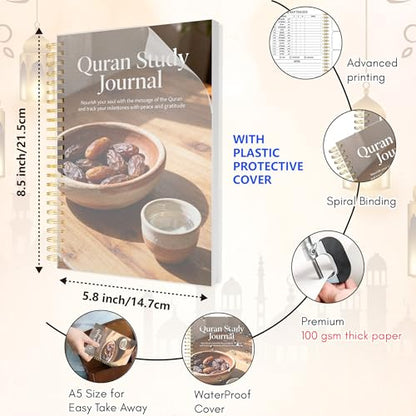 Premium Quran Study Journal - A5 Spiral Bound Islamic Reflection Notebook with 120 Pages 100gsm Thick Paper - Arabic & Translation Tracker for Daily Quranic Study, Memorization & Ramadan Gifts (Date Bowl) - color: Date Bowl