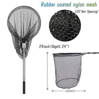 Heavy Duty Extra Large Aluminum Landing Net - Telescoping Handle (67-100in), 20in Net Opening for Saltwater Fishing