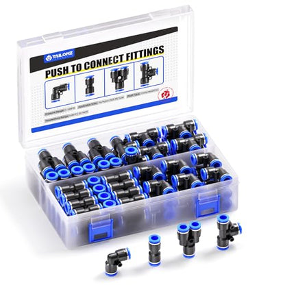 TAILONZ PNEUMATIC 1/4 Inch od Push to Connect Fittings Pneumatic Fittings Kit 20 Spliters+20 Elbows+20 tee+20 Straight (80 pcs) - color: Blue, size: 1/4"OD/80PCS