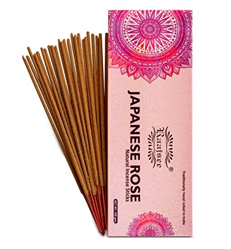 Raajsee Japanese Rose Incense Sticks 100 Gm Pack-100% Pure Organic Natural Hand Rolled Free from Chemicals-for Church,Aromatherapy,Relaxation,Meditation & Sensual Therapy - color: Rose
