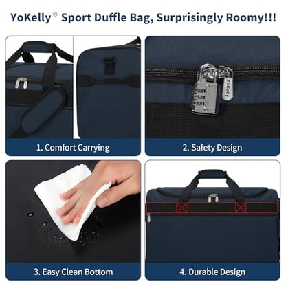 40L Gym Bag for Men, Navy Blue | 20 inch, Sport Duffle Bag, Weekender, Travel - color: Navy Blue