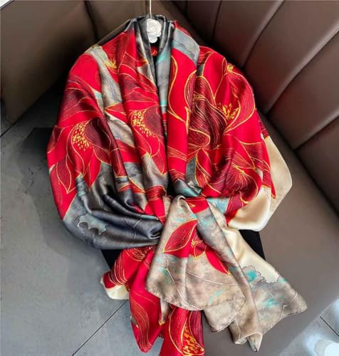 Xyueanlo Scarfs for Women Lightweight Scarves Fashion Print Floral Pattern Head Scarf Wraps Shawls - color: Red Grey