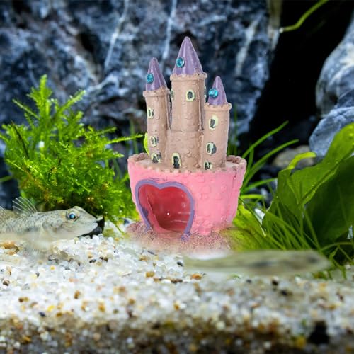 POPETPOP Aquarium Decorations Heart Castle - Fish Tank Decorations Cichlids Fish Hideout House for Girls Gift Toy Pink