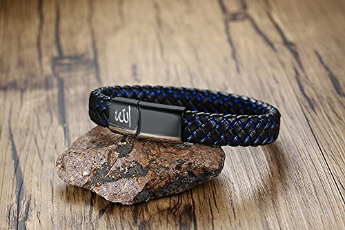 MEALGUET Allah Medallion Necklace, Stainless Steel Islamic Jewelry,Arabic Jewelry,Allah Name of God Round Pendant Necklace for Women and Men with Agate Beaded Chain, Muslim Gift Jewelry, Gift - style: black leather allah bracelet