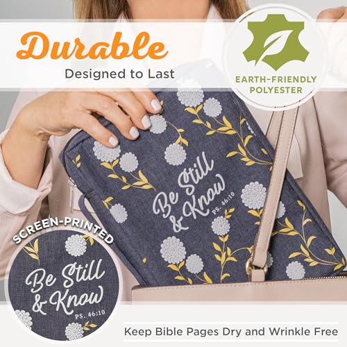 Christian Art Gifts Men/Women's Bible Cover Be Still & Know Psalm 46:10, Navy Canvas, Medium - color: Navy Blue/Be Still, size: Medium