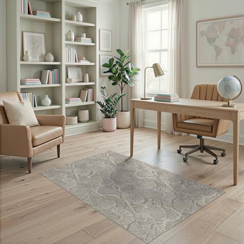 4'x6' Washable Modern Scallop Area Rug, Cream Flatwoven Floor Mat for Home Office, Gaming Room, Under Desk, Non-Slip Chair-Friendly Carpet | Ref:1903052 - color: Beige/Pattern 14, size: 4' x 6' (Rectangular)