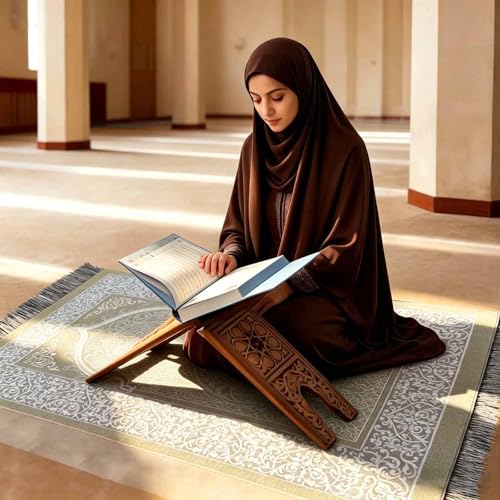 Portable Muslim Prayer Rug and Beads with Gift Box, Soft Islamic Prayer Mat,Travel Praying Mat for Men and Women, Prayer matt Islam Gifts Set, Sajadah/Janamaz/Seccade/سجادة صلاةx (Beige) - color: Beige