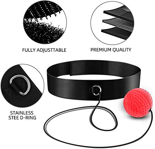 Boxing Reflex Ball Headband Punch Ball | 4 Difficulty Level Speed React Ball, Adjustable Headband and Hand Wraps, Perfect for Punching Speed, Accuracy, Focus, Fight Skills and Hand-Eye Coordination