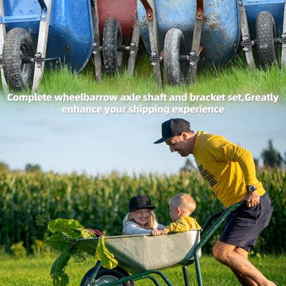 AR-PRO (1-Set) Heavy-Duty Wheelbarrow Axle Bracket Set - 10" x 0.63" Wheelbarrow Axle Shaft and 2.1" x 3.3" Brackets - Compatible with 5/8" Hole Wheelbarrow Axles - Includes Bolts Nuts, Nylon Spacers - size: 10 x 0.63" Axle+Brackets+Spacers