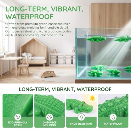 COMINGOIN Mini Resin Crocodiles, 100 Pcs Tiny Green Alligator Mini Sculptures, Miniature Reptile Figurines for Fairy Garden, Succulent Pot, Moss Terrarium, Beach Diorama - style: Cute