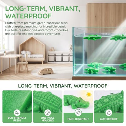 COMINGOIN Mini Resin Crocodiles, 100 Pcs Tiny Green Alligator Mini Sculptures, Miniature Reptile Figurines for Fairy Garden, Succulent Pot, Moss Terrarium, Beach Diorama - style: Cute