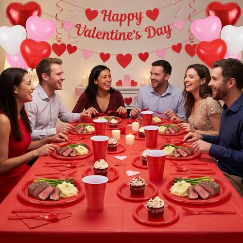 Tinybee 352 Pcs Red Plastic Plates, Disposable Dinnerware Set for 50 - color: Red