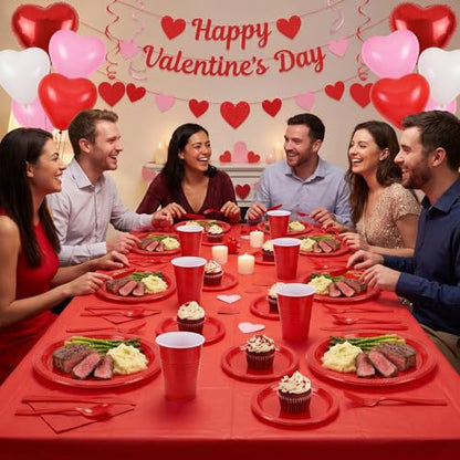 Tinybee 352 Pcs Red Plastic Plates, Disposable Dinnerware Set for 50 - color: Red