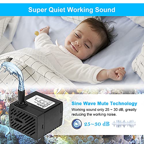 DaToo 95GPH 5W Small Submersible Water Pump Mini Fountain Pump Ultra Quiet For Aquarium Fish Tank Pond Statuary Hydroponics - size: 5W 95GPH (With 3.3ft Free Tubing)