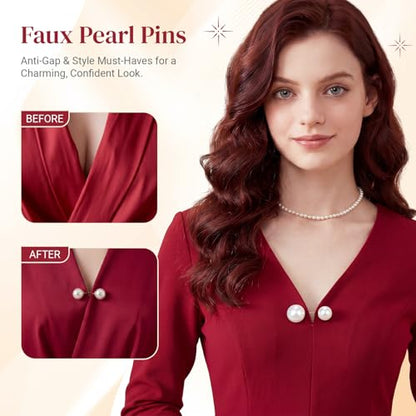 WILLBOND 6 Pcs Artificial Pearl Brooch Pins Sweater Shawl Safety Clips Dress Clips for Women - color: Gold, Red, White