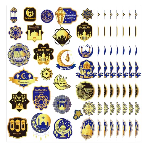 Happy Ramadan Mubarak Temporary Tattoos, 8 Sheets Eid Al Adha Ramadan Kareem Party Decorations, Moon Star Tattoo Stickers for Eid Mubarak Festival Gifts Party Favors Supplies
