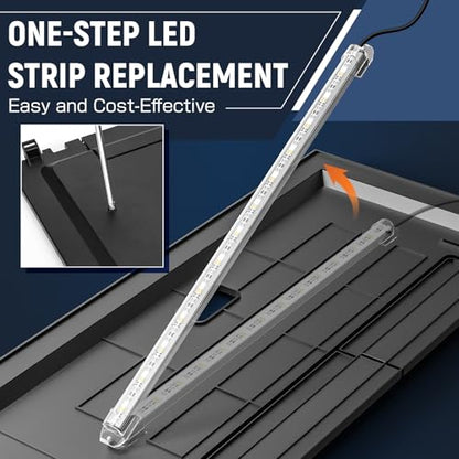 LED Aquarium Hood, Fish Tank Cover with Adjustable-Brightness Colored Light Tubes, Replaceable Full-Length Bulb, Fits 24-Inch Framed Aquariums, Black
