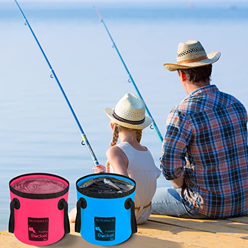2 Pack Collapsible Bucket 5 Gallon Container Folding Water Bucket Portable Wash Basin for Outdoor Travelling Camping Fishing Gardening Car Washing 20L - color: Blue & Pink