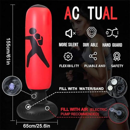 Punching Bag for Adult Kids,Kizcmvre Inflatable Freestanding Heavy Duty Boxing Bag,Women Men Training Equipment Exercise Boxing Standing Punching Bag (Red).