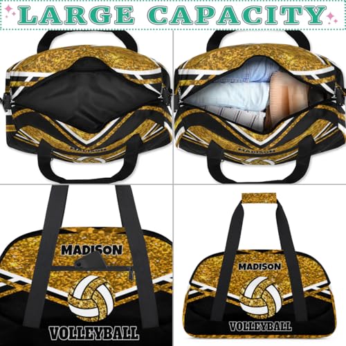 Custom Volleyball Bag with Name, Personalized Sports Bag for Teens Waterproof Weekender Carry Training Travel Bag, Gold Sequins Glitters with Black (Not real Glitter) - color: Gold Black