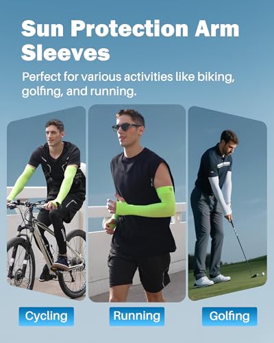 Arm Sleeves for Men Women UV Sun Protection Compression Arm Warmer Tattoo Cover Up, Sports Golf Cooling Sleeves - color: 3 Pairs_white + Navy Blue + Shiny Green